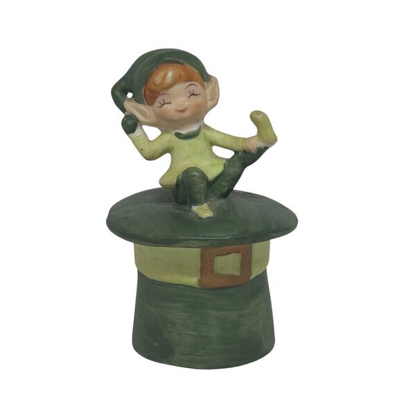 Vintage Ceramic Whimsical Elf Pixie Sitting On Green Hat Japan Christmas Decor - Picture 16 of 16